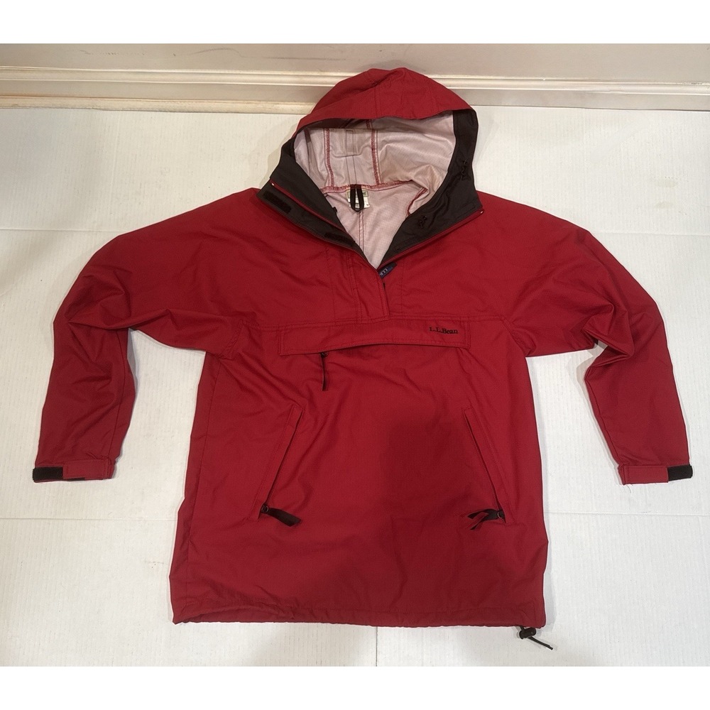 Vintage 90s L.L. Bean Red Anorak Jacket woman S USA Made Hooded Pullover Y2K